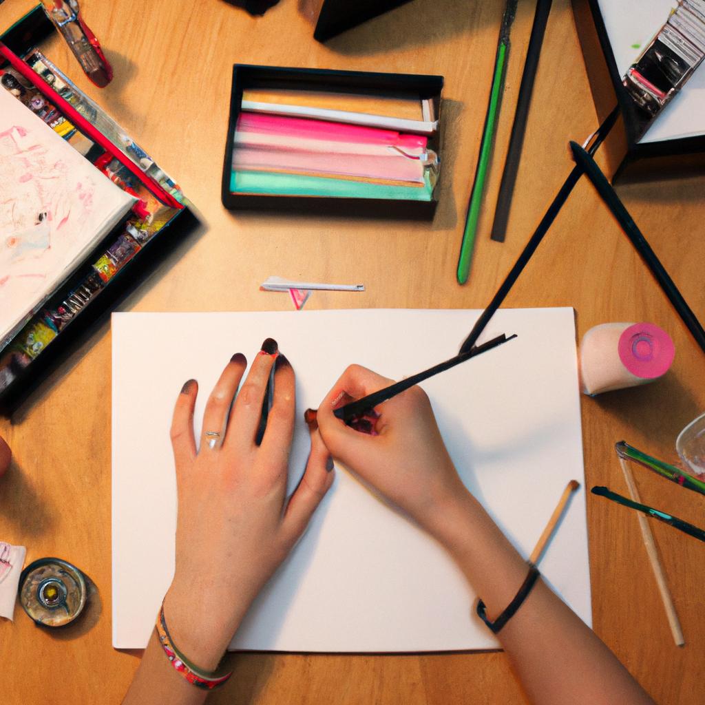 Person illustrating with art supplies