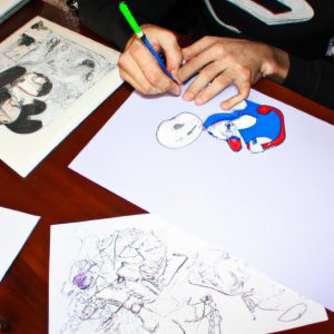 Artist drawing comic book characters