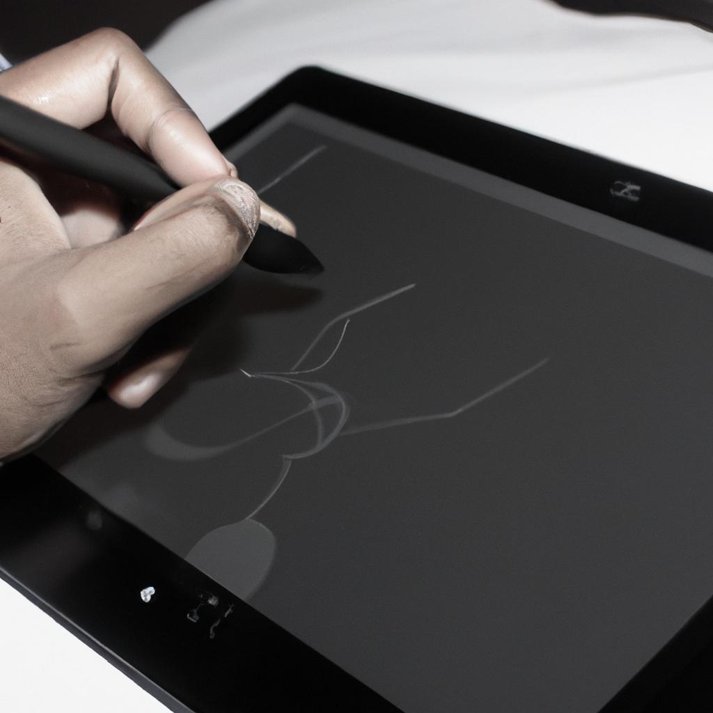 Person drawing on digital tablet