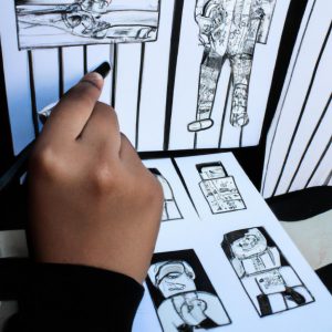 Person drawing comic strip art