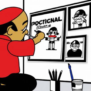 Person drawing political cartoon illustration